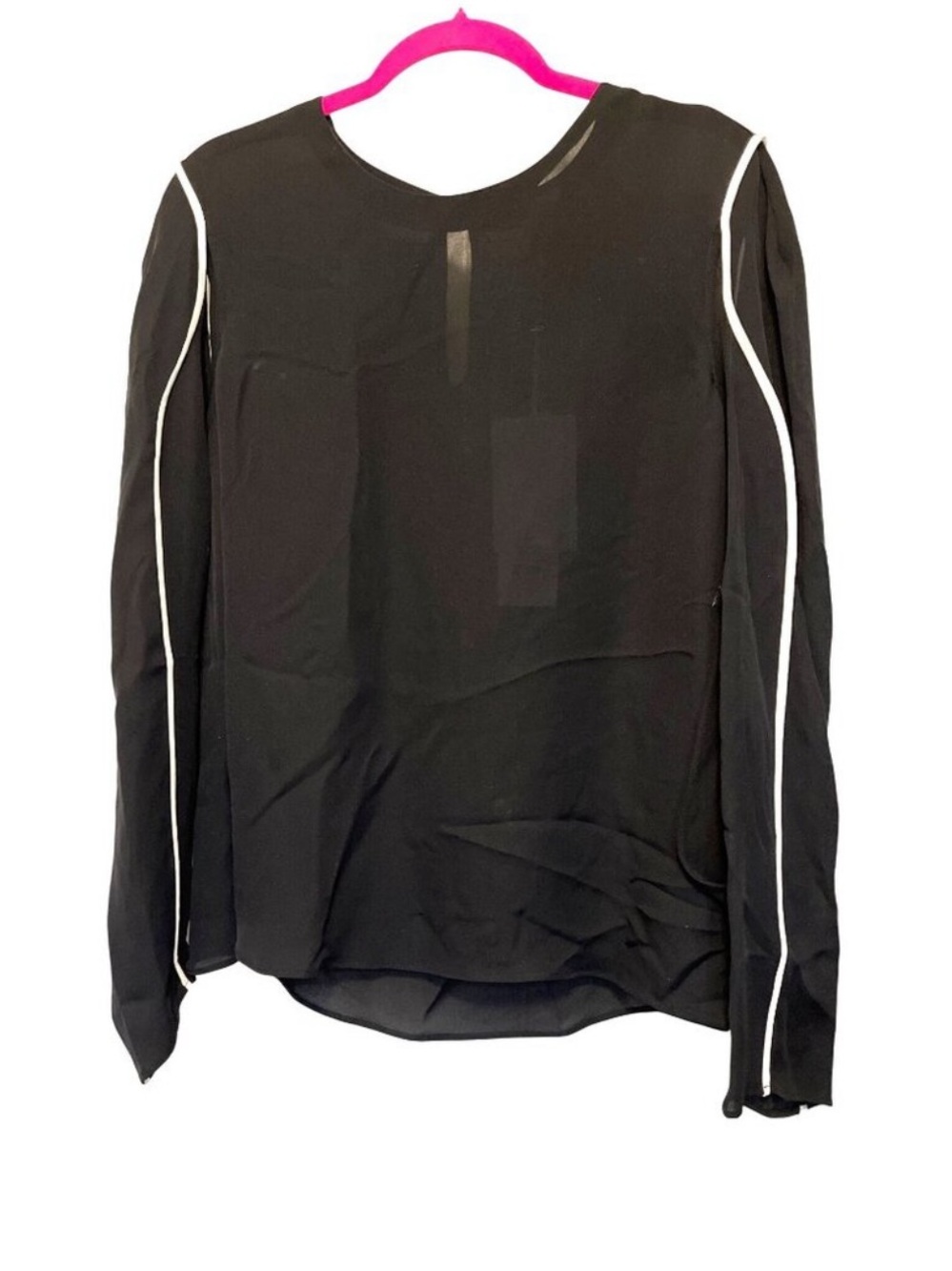 Per Se By Carlisle Black Long Sleeve Sheer Top with White Piping